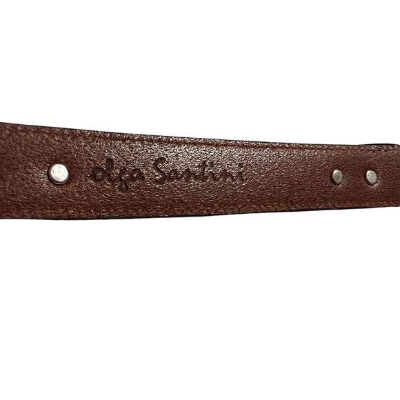 Olga Santini Women's Belt Brown Leather Silver Metal Detail 1" Wide Style 4175A - Picture 4 of 5